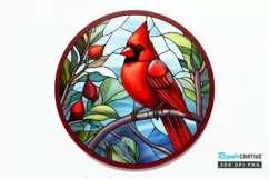 Stained Glass Christmas Red Cardinal Bird PNG Clipart Product Image 1