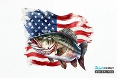 Bass Fish with American Flag Sublimation PNG Clipart Product Image 1