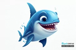 watercolor Cute Shark PNG Clipart Product Image 1