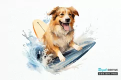 Surfing Cute Dog Watercolor Sublimation PNG Clipart Product Image 1