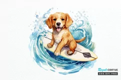 Surfing Cute Dog Watercolor Sublimation PNG Clipart Product Image 1