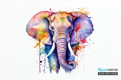 Watercolor Colorful Elephant PNG Clipart Product Image 1