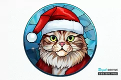 Stained Glass Christmas Cat PNG Clipart Product Image 1