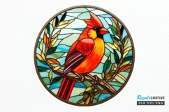 Stained Glass Christmas Red Cardinal Bird PNG Clipart Product Image 1