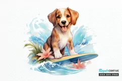 Surfing Cute Dog Watercolor Sublimation PNG Clipart Product Image 1