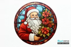 Stained Glass with Christmas Santa Flower PNG Clipart Product Image 1