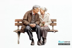 Old Couple On The Bench Sublimation PNG Clipart Product Image 1