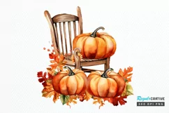 Autumn Chairs Watercolor Pumpkins Sublimation PNG Clipart Product Image 1