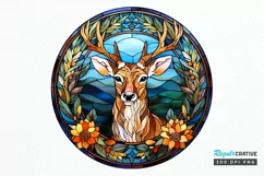 Stained Glass With Christmas Deer Flower PNG Clipart Product Image 1