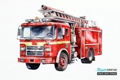 Fire Truck Watercolor Sublimation PNG Clipart Product Image 1