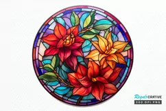 Stained Glass with Christmas Flowers PNG Clipart Product Image 1