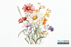 Vintage Wildflowers Watercolor PNG Clipart Product Image 1