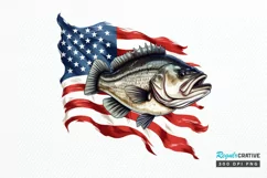 Bass Fish with American Flag Sublimation PNG Clipart Product Image 1