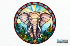 Stained Glass with Christmas Elephant PNG Clipart Product Image 1