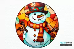 Stained Glass Christmas Snowman PNG Clipart Product Image 1
