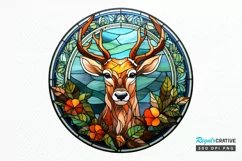 Stained Glass With Christmas Deer Flower PNG Clipart Product Image 1