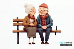 Old Couple On The Bench Sublimation PNG Clipart Product Image 1