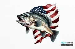 Bass Fish with American Flag Sublimation PNG Clipart Product Image 1