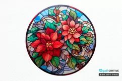 Stained Glass with Christmas Flowers PNG Clipart Product Image 1