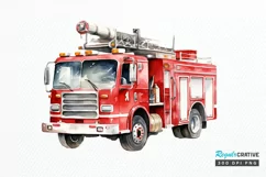 Fire Truck Watercolor Sublimation PNG Clipart Product Image 2