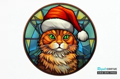 Stained Glass Christmas Cat PNG Clipart Product Image 1