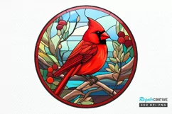 Stained Glass Christmas Red Cardinal Bird PNG Clipart Product Image 1