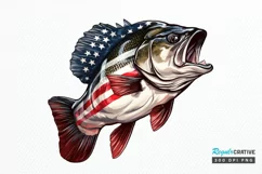 Bass Fish with American Flag Sublimation PNG Clipart Product Image 1