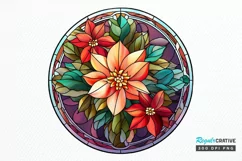 Stained Glass with Christmas Flowers PNG Clipart Product Image 1