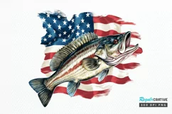 Bass Fish with American Flag Sublimation PNG Clipart Product Image 1