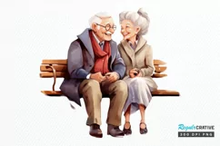 Old Couple On The Bench Sublimation PNG Clipart Product Image 1