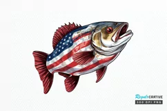 Bass Fish with American Flag Sublimation PNG Clipart Product Image 1