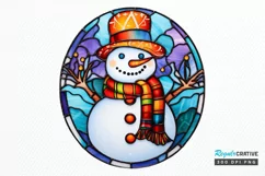 Stained Glass Christmas Snowman PNG Clipart Product Image 1