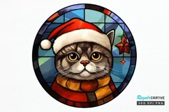 Stained Glass Christmas Cat PNG Clipart Product Image 1