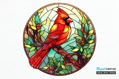 Stained Glass Christmas Red Cardinal Bird PNG Clipart Product Image 1