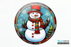 Stained Glass Christmas Snowman PNG Clipart Product Image 1