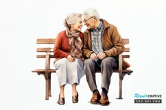 Old Couple On The Bench Sublimation PNG Clipart Product Image 1