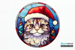Stained Glass Christmas Cat PNG Clipart Product Image 1