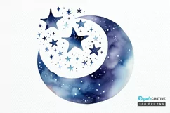 Moon And Stars Watercolor PNG Clipart Product Image 1