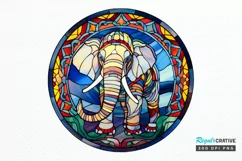 Stained Glass with Christmas Elephant PNG Clipart Product Image 1