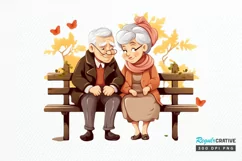 Old Couple On The Bench Sublimation PNG Clipart Product Image 1