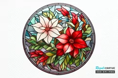 Stained Glass with Christmas Flowers PNG Clipart Product Image 1