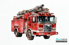 Fire Truck Watercolor Sublimation PNG Clipart Product Image 1