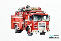 Fire Truck Watercolor Sublimation PNG Clipart Product Image 1