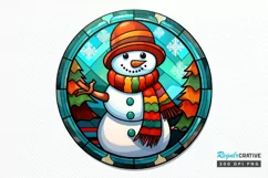 Stained Glass Christmas Snowman PNG Clipart Product Image 1