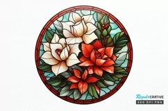 Stained Glass with Christmas Flowers PNG Clipart Product Image 1