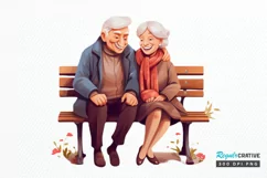 Old Couple On The Bench Sublimation PNG Clipart Product Image 1