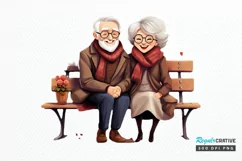 Old Couple On The Bench Sublimation PNG Clipart Product Image 1
