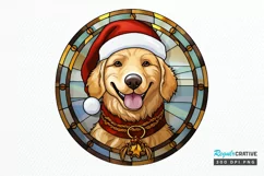Stained Glass With Christmas Dog And San PNG Clipart Product Image 1