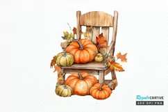 Autumn Chairs Watercolor Pumpkins Sublimation PNG Clipart Product Image 1