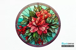 Stained Glass with Christmas Flowers PNG Clipart Product Image 1